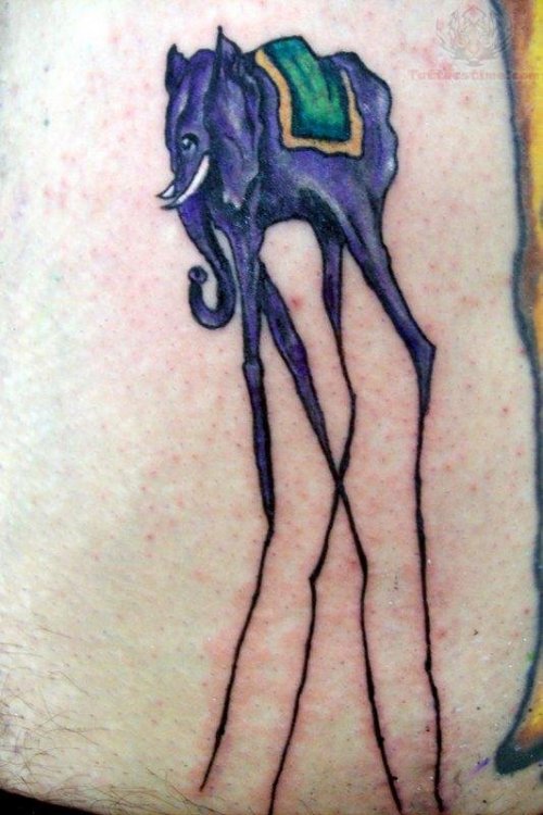 Purple Ink Dali Elephant Tattoo